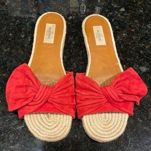 Valentino red suede bow embellished slides size 40
